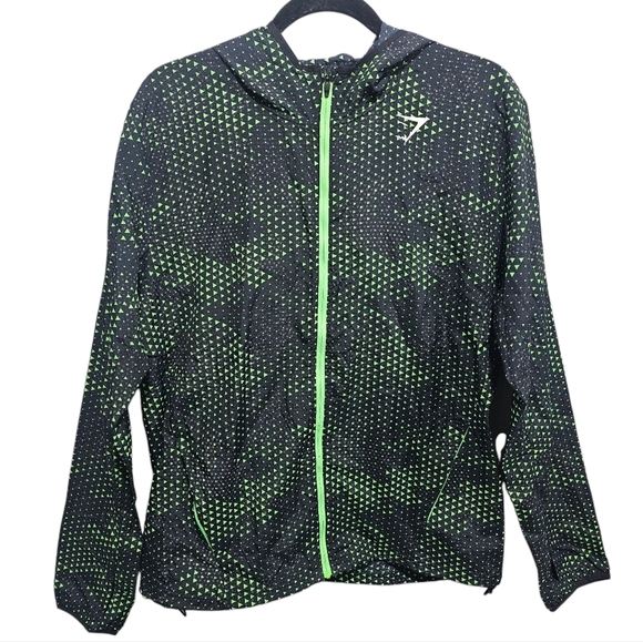 Gymshark Sport Windbreaker Jacket Men's Size Medium Fluo Lime Green Black A2A7I - Picture 2 of 9